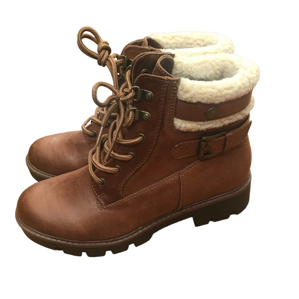 Womens Cliffs White Mountain Brown Faux Fur Lace Up Ankle Winter Boots Size 8